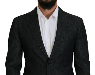 Black Cotton Single Breasted 2 Piece Miami Suit