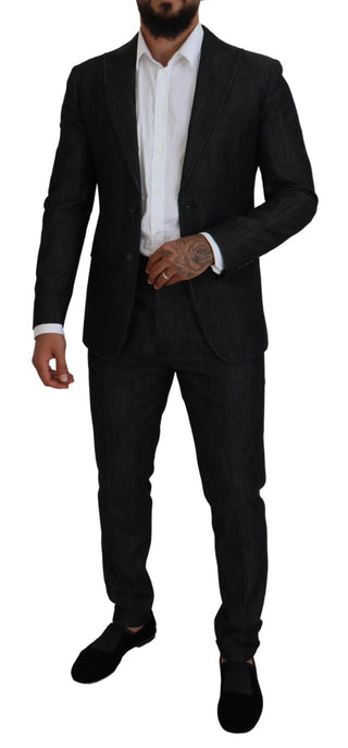 Black Cotton Single Breasted 2 Piece Miami Suit