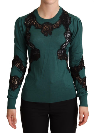 Elegant Green Pullover With Black Lace Detail - Luxury for You