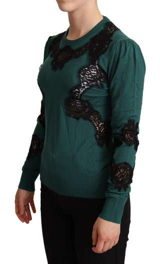 Elegant Green Pullover With Black Lace Detail - Luxury for You