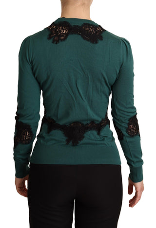 Elegant Green Pullover With Black Lace Detail - Luxury for You