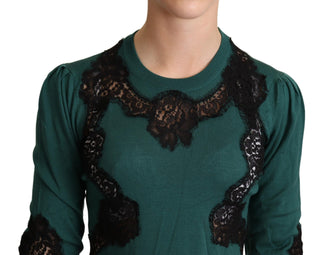 Elegant Green Pullover With Black Lace Detail - Luxury for You