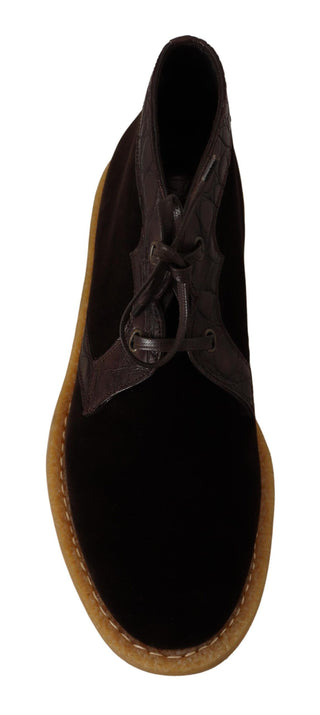 Exotic Caiman Leather Ankle Boots In Brown