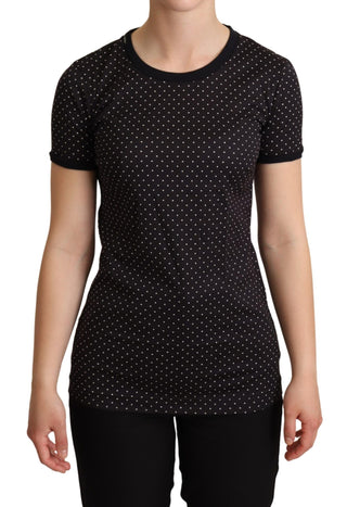 Polka Dotted Black Short Sleeve Crewneck Top - Luxury for You