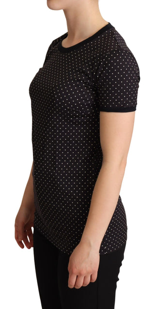 Polka Dotted Black Short Sleeve Crewneck Top - Luxury for You