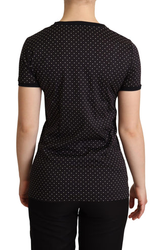 Polka Dotted Black Short Sleeve Crewneck Top - Luxury for You