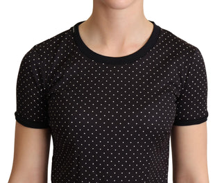 Polka Dotted Black Short Sleeve Crewneck Top - Luxury for You