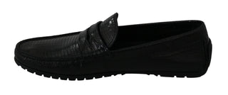 Exquisite Black Lizard Leather Loafers - Luxury for You