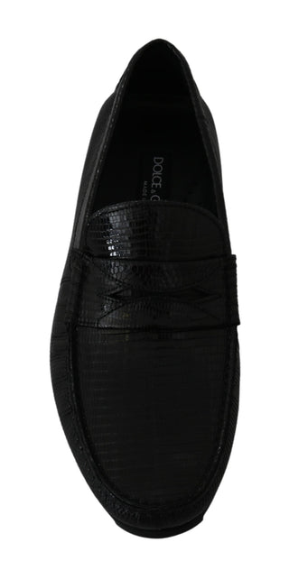 Exquisite Black Lizard Leather Loafers - Luxury for You