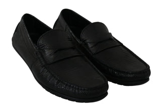 Exquisite Black Lizard Leather Loafers - Luxury for You