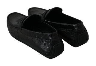 Exquisite Black Lizard Leather Loafers - Luxury for You