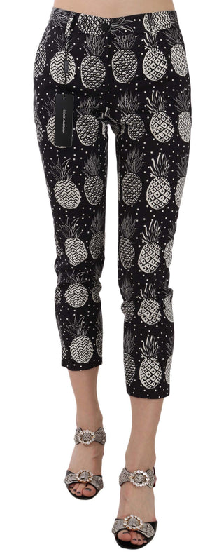 Chic Black Pineapple Print Skinny Capri Pants - Luxury for You