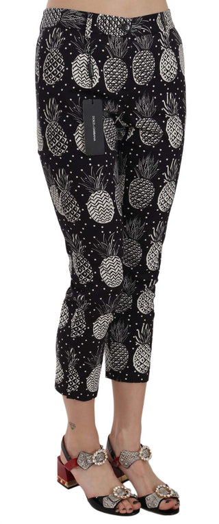 Chic Black Pineapple Print Skinny Capri Pants - Luxury for You