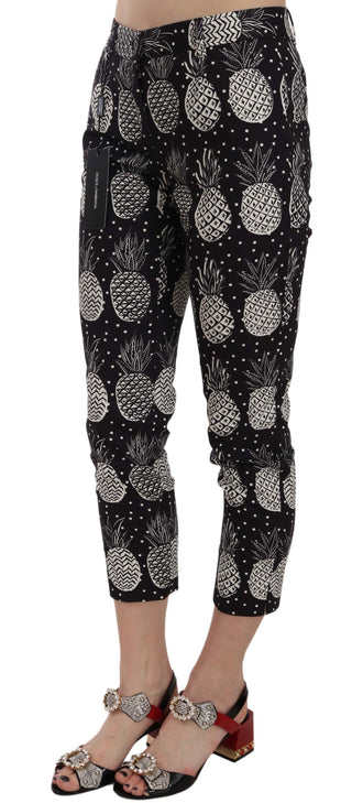 Chic Black Pineapple Print Skinny Capri Pants - Luxury for You