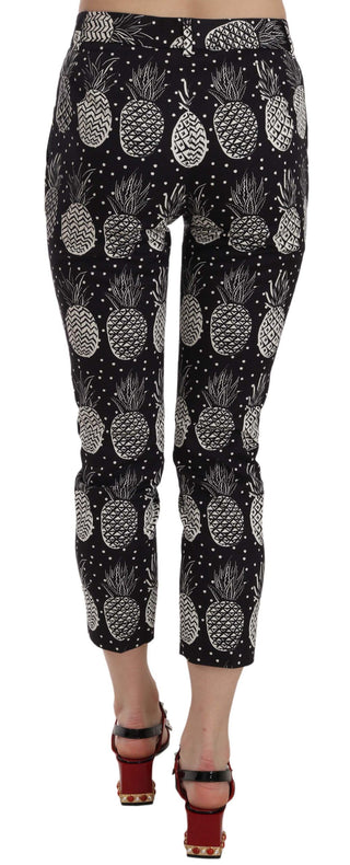 Chic Black Pineapple Print Skinny Capri Pants - Luxury for You