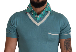 Elegant Silk Polo Tee With Boat Collar Print