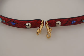 Chic Red Python Leather Shoulder Strap