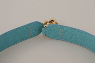 Elegant Blue Leather Bag Strap With Gold Accents