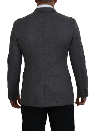 Elegant Gray Wool Blazer With Bee Crown Embroidery