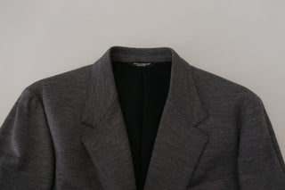 Elegant Gray Wool Blazer With Bee Crown Embroidery