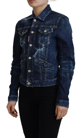 Blue Icon Printed Distressed Denim Jacket