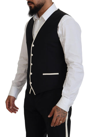 Elegant Black And White Slim Fit Three Piece Suit