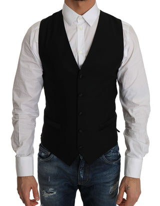 Sleek Black Wool Blend Formal Vest - Luxury for You