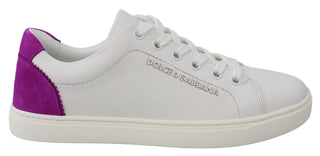 Chic White Leather Sneakers With Purple Accents - Luxury for You