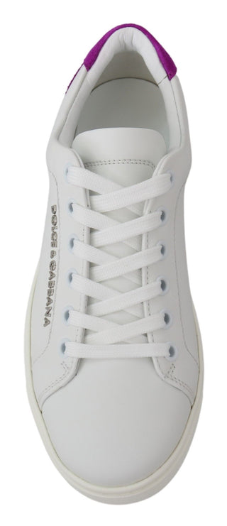 Chic White Leather Sneakers With Purple Accents - Luxury for You