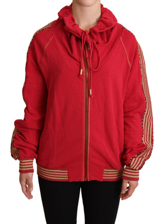 Radiant Red Cotton Full Zip Hooded Jacket - Luxury for You