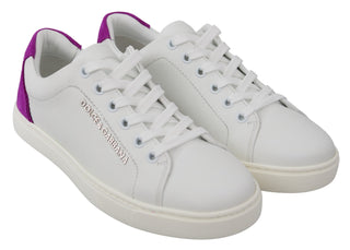 Chic White Leather Sneakers With Purple Accents - Luxury for You