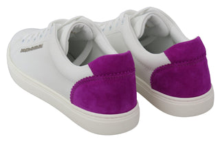 Chic White Leather Sneakers With Purple Accents - Luxury for You