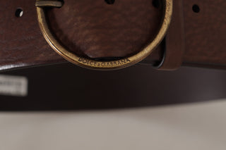 Elegant Brown Leather Belt With Engraved Buckle