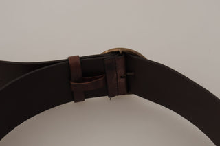 Elegant Dark Brown Leather Belt With Logo Buckle