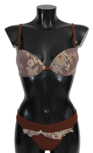 Elegant Brown Lace Two-piece Swimsuit - Luxury for You