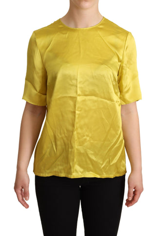 Elegant Silk Short Sleeve Blouse Top - Yellow - Luxury for You