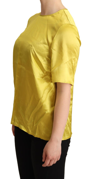 Elegant Silk Short Sleeve Blouse Top - Yellow - Luxury for You