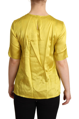 Elegant Silk Short Sleeve Blouse Top - Yellow - Luxury for You