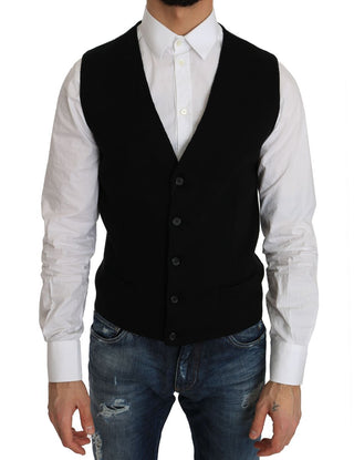 Sleek Black Cotton Formal Vest - Luxury for You