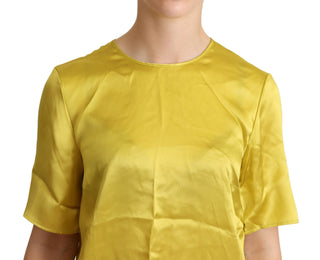 Elegant Silk Short Sleeve Blouse Top - Yellow - Luxury for You