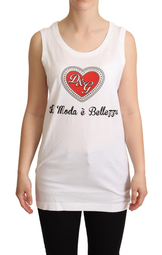 Crystal Embellished Heart White Sleeveless Tee - Luxury for You