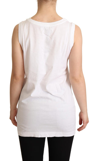 Crystal Embellished Heart White Sleeveless Tee - Luxury for You