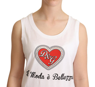 Crystal Embellished Heart White Sleeveless Tee - Luxury for You