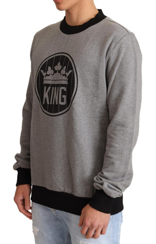 Elegant Gray Crown Motif Crewneck Sweater - Luxury for You