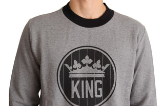 Elegant Gray Crown Motif Crewneck Sweater - Luxury for You