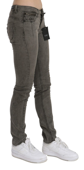 Chic Gray Slim Fit Cotton Jeans - Luxury for You