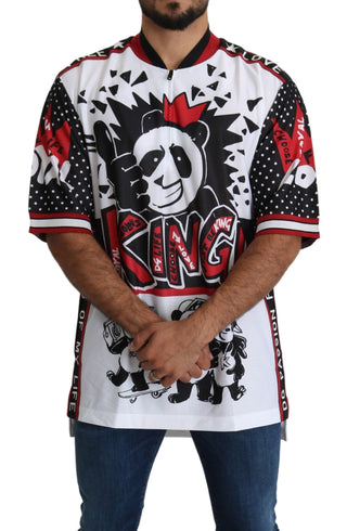 Chic White King Panda Print Zipper Collar Tee - Luxury for You