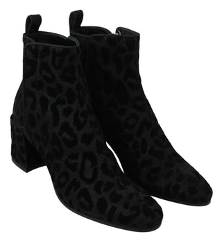 Elegant Black Leopard Print Short Boots - Luxury for You