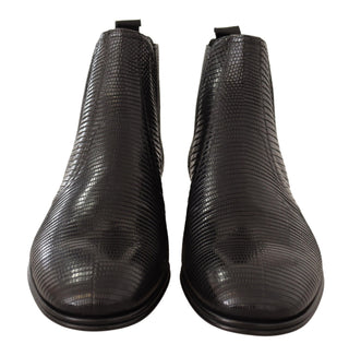 Elegant Black Leather Lizard Skin Derby Boots - Luxury for You