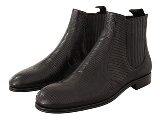 Elegant Black Leather Lizard Skin Derby Boots - Luxury for You